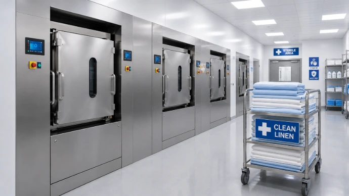Pregradni pralni stroji za bolnišnice, zdravstvene ustanove, farmacijo in druge higiensko zahtevne pralnice.